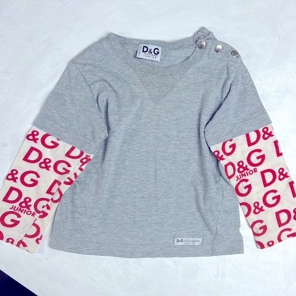 Dolce & Gabbana Junior D&G  kids T-shirt long sleeve Size: 9-12m grey logo Auth.